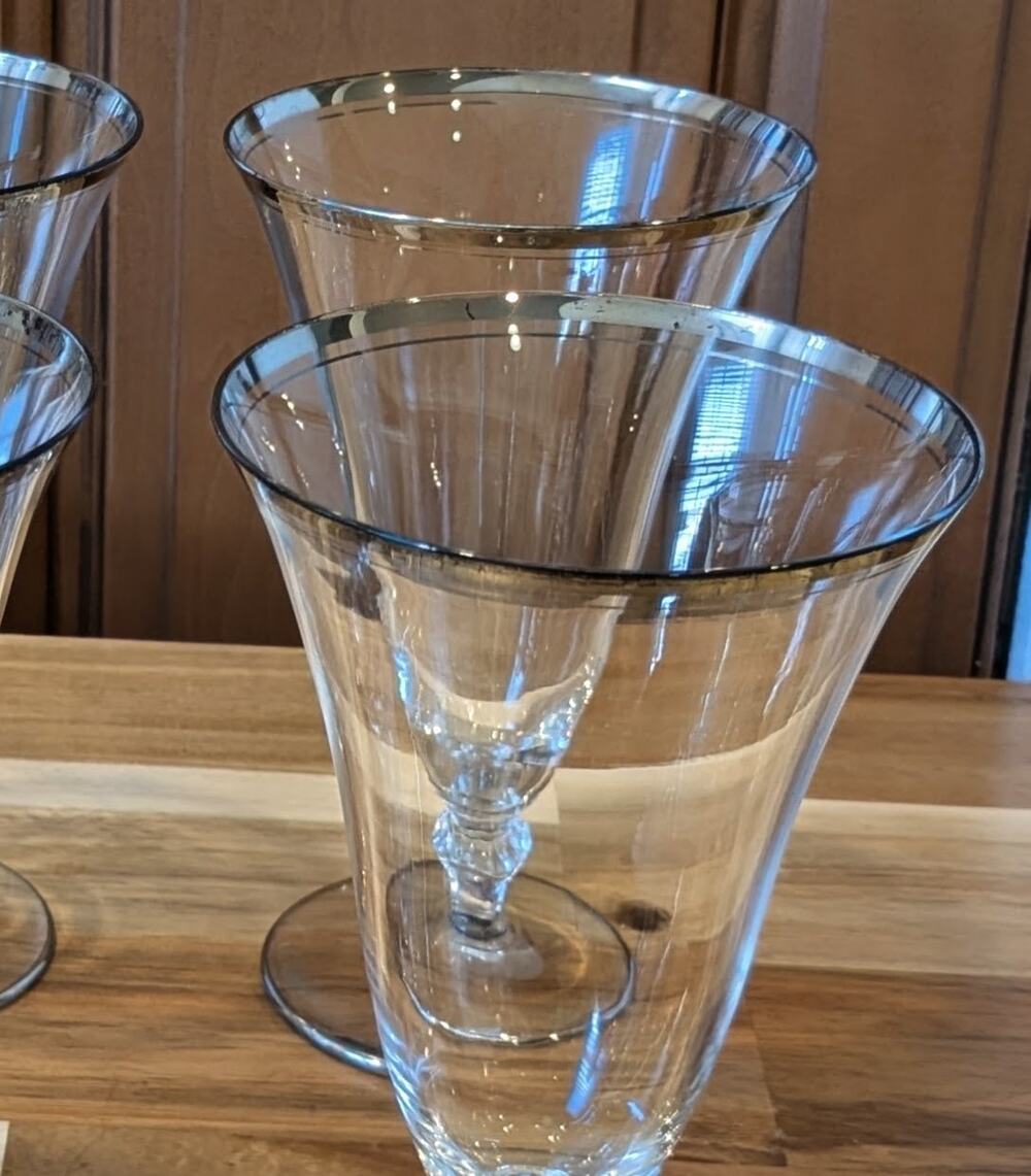 Vintage Mid Century Silver Rim Footed Iced Tea Glasses Set of 4 Water Goblets